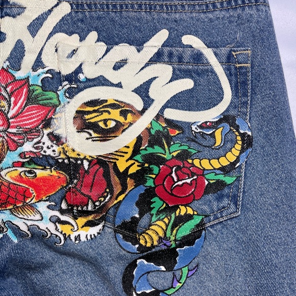 NEW Ed Hardy Tattoo Koi Baggy Jeans Y2K Paint Splatter Multicolor Womens Size 30 - Picture 11 of 16